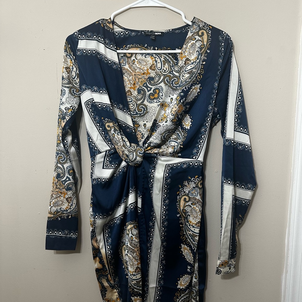 Navy Blue Paisley Print Dress